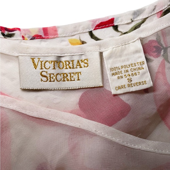 Victoria's Secret Floral Night Gown- White and Pink Floral Print with Hearts - Picture 7 of 14